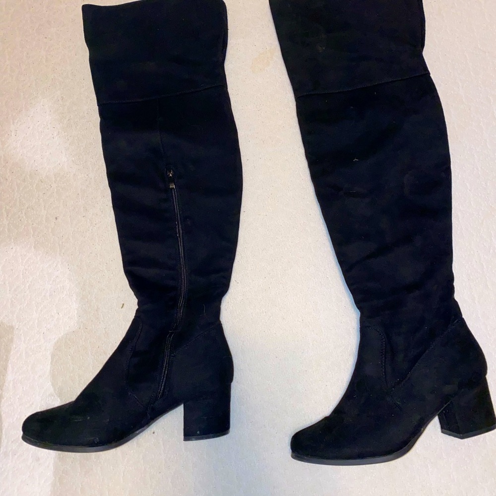 Black thigh high suede boots